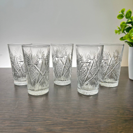 Стаканы для напитков. Качественный хрусталь, рисунок от формы. Винтаж, СССР. Цена за 1шт. Картинка 1